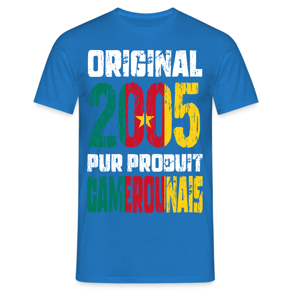 T-shirt Homme - Anniversaire 20 Ans - Original 2005 - Pur produit Camerounais - bleu royal