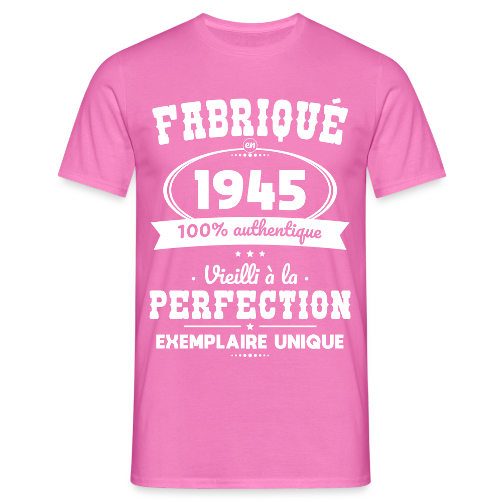 T-shirt Homme - Anniversaire 80 Ans - Fabriqué en 1945 - rose