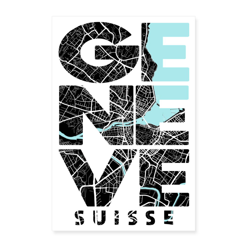 Poster Genève - Plan Genève - 40 x 60 cm - blanc