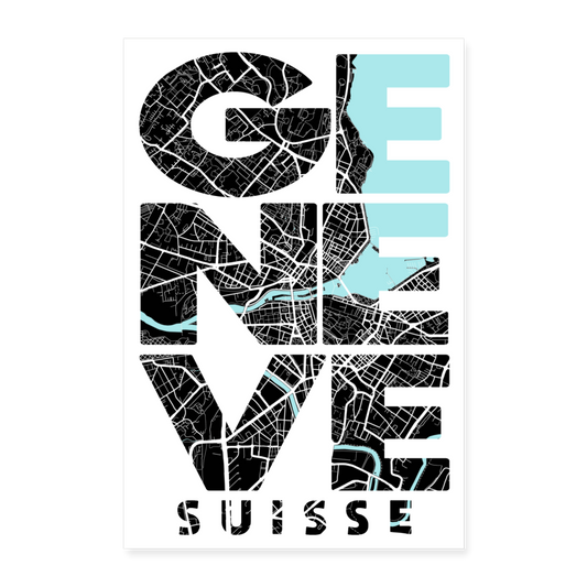 Poster Genève - Plan Genève - 40 x 60 cm - blanc