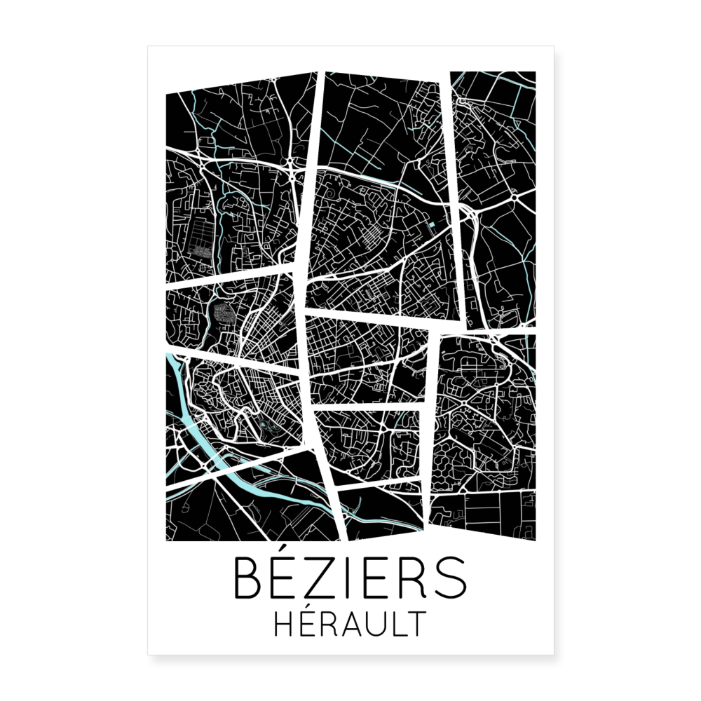 Poster Béziers - Plan Béziers - 60 x 90 cm - blanc