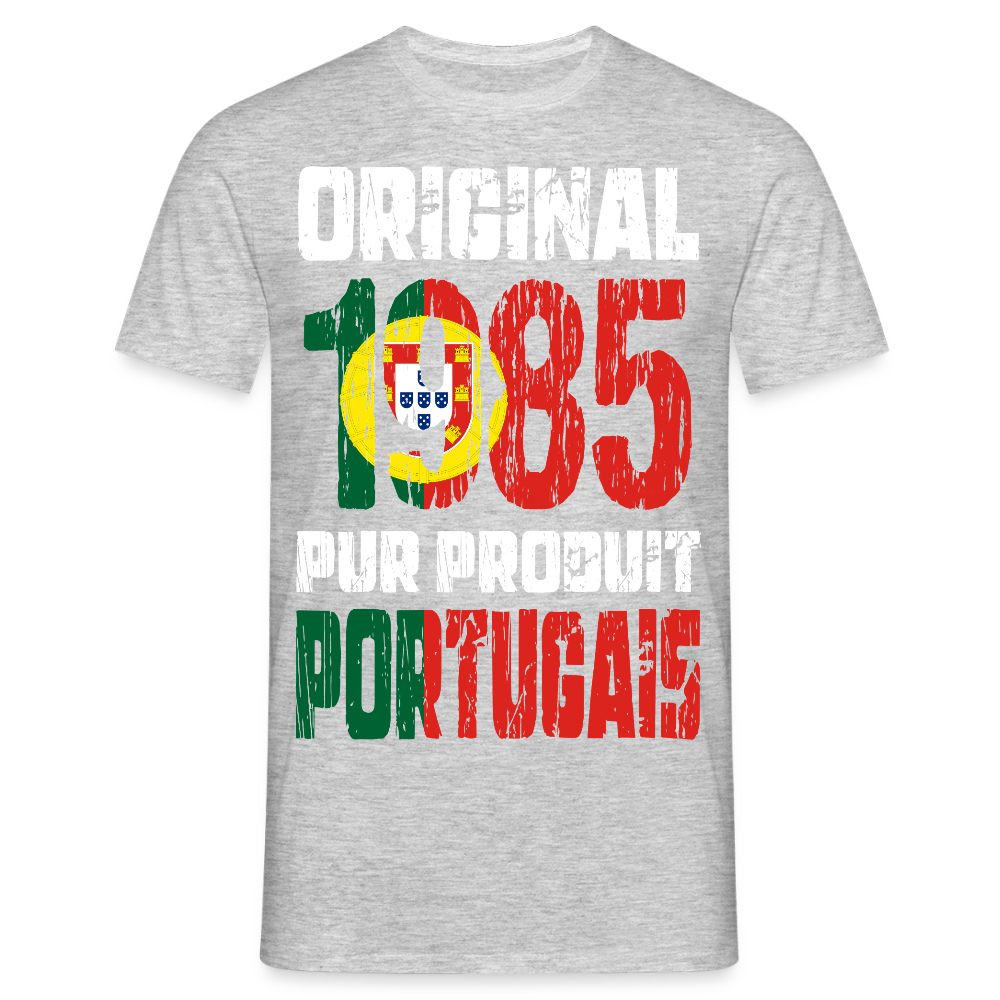 T-shirt Homme - Anniversaire 40 Ans - Original 1985 - Pur produit Portugais - gris chiné