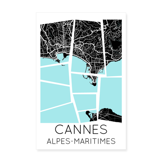 Poster Cannes - Plan Cannes - 20 x 30 cm - blanc