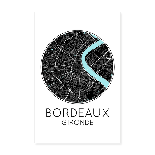 Poster Bordeaux - Plan Bordeaux - 20 x 30 cm - blanc