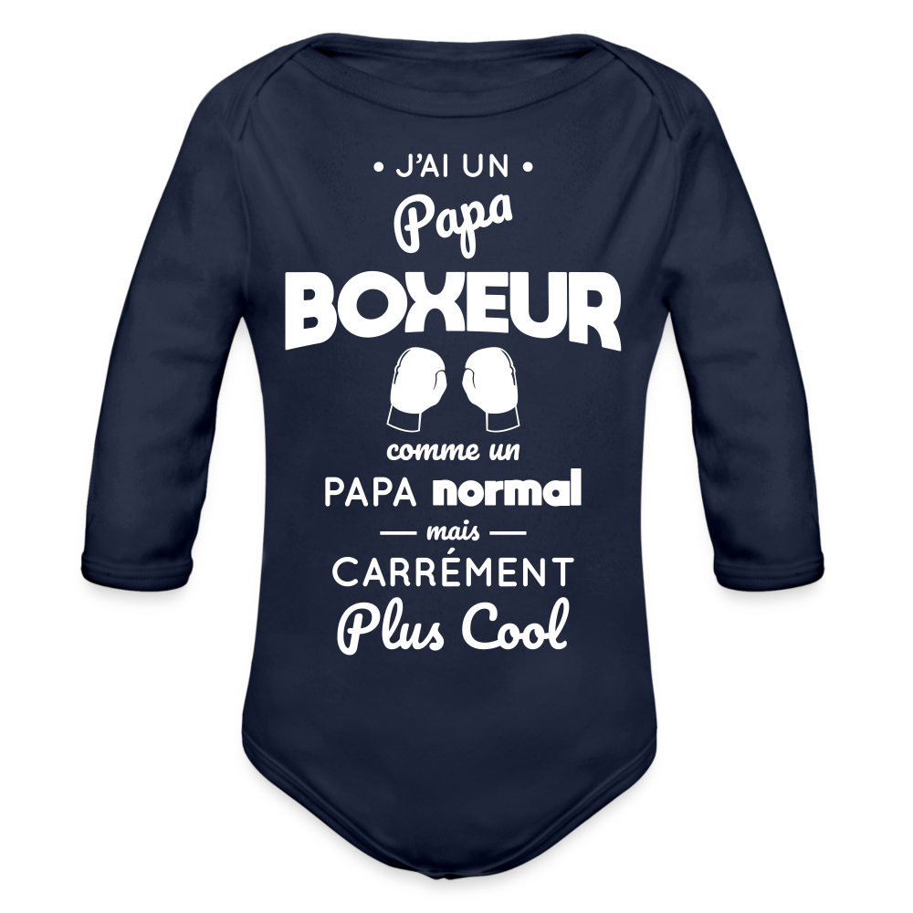 Body Bébé bio manches longues - J'ai un papa boxeur - marine foncé