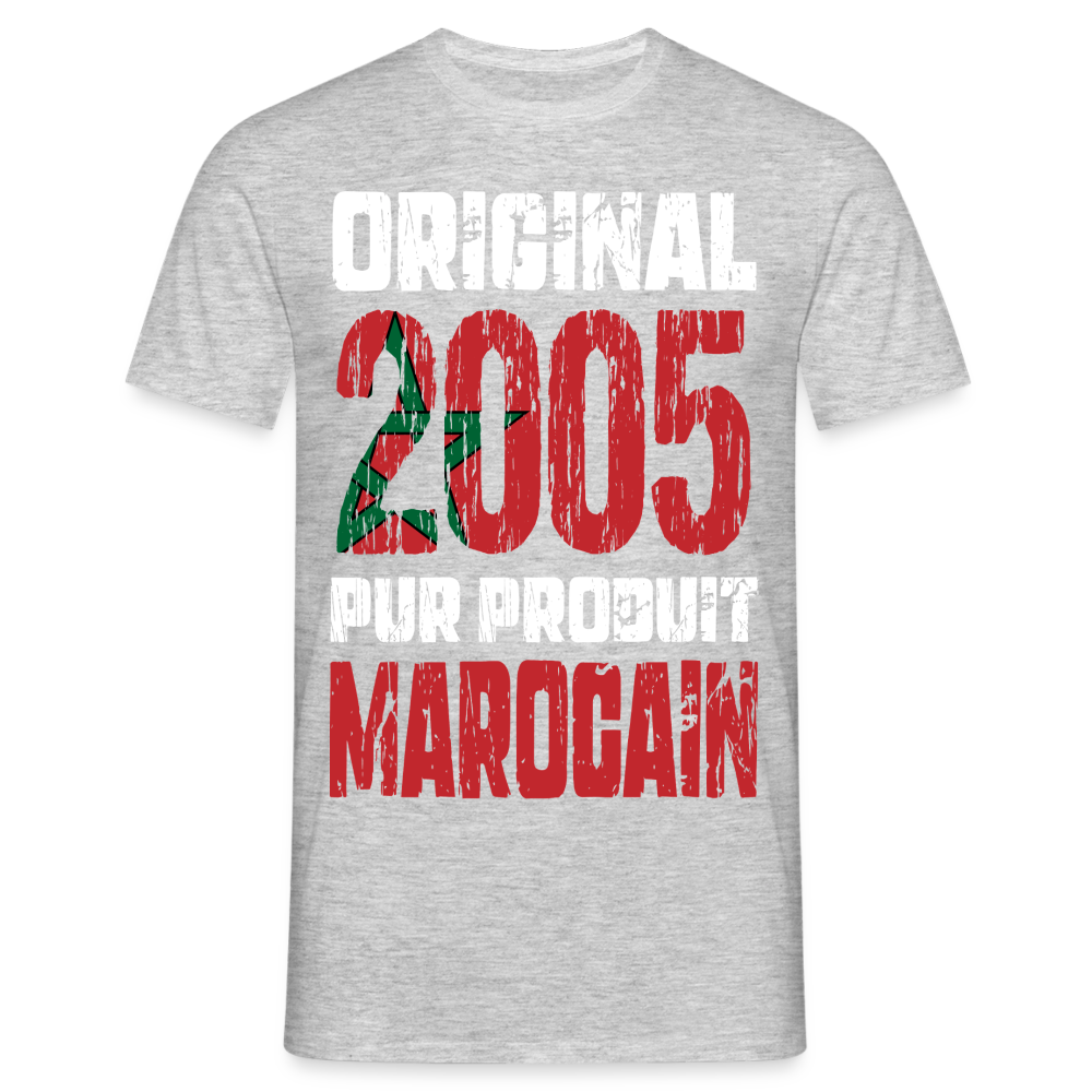 T-shirt Homme - Anniversaire 20 Ans - Original 2005 - Pur produit Marocain - gris chiné