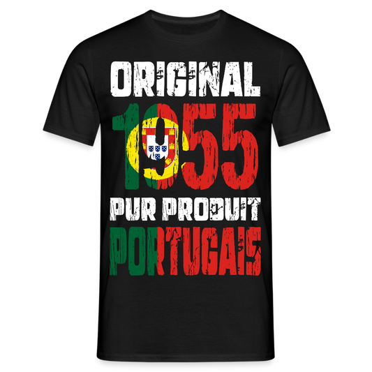 T-shirt Homme - Anniversaire 70 Ans - Original 1955 - Pur produit Portugais - noir