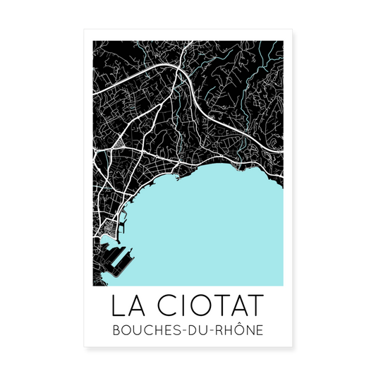 Poster La Ciotat - Plan La Ciotat - 20 x 30 cm - blanc