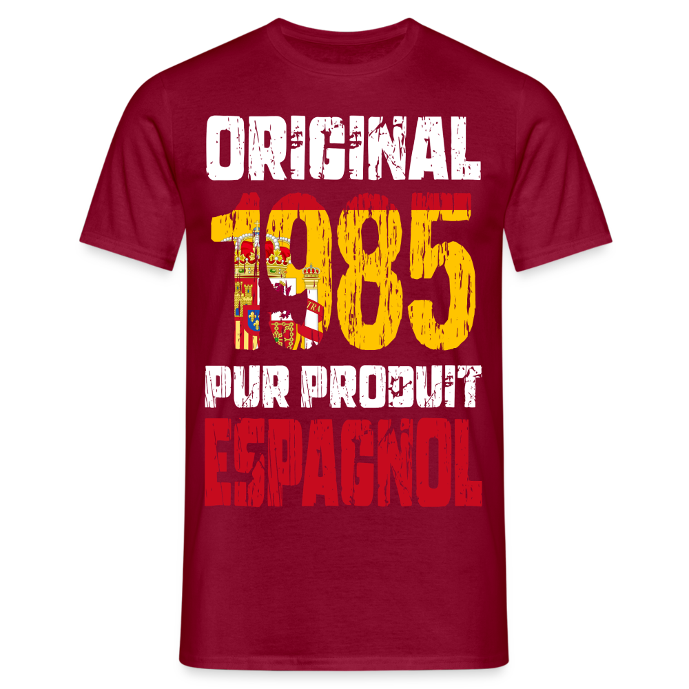 T-shirt Homme - Anniversaire 40 Ans - Original 1985 - Pur produit Espagnol - rouge brique