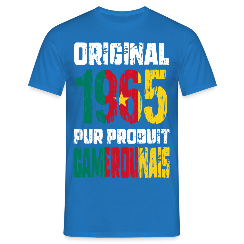 T-shirt Homme - Anniversaire 60 Ans - Original 1965 - Pur produit Camerounais - bleu royal