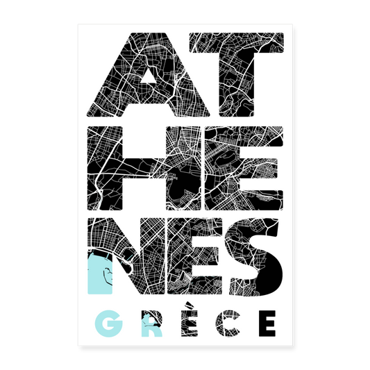 Poster Athènes - Plan Athènes - 40 x 60 cm - blanc