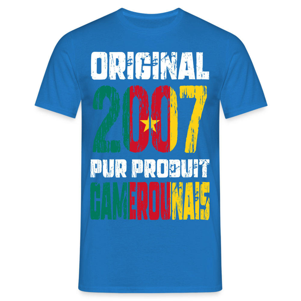 T-shirt Homme - Anniversaire 18 Ans - Original 2007 - Pur produit Camerounais - bleu royal