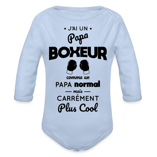 Body Bébé bio manches longues - J'ai un papa boxeur - ciel