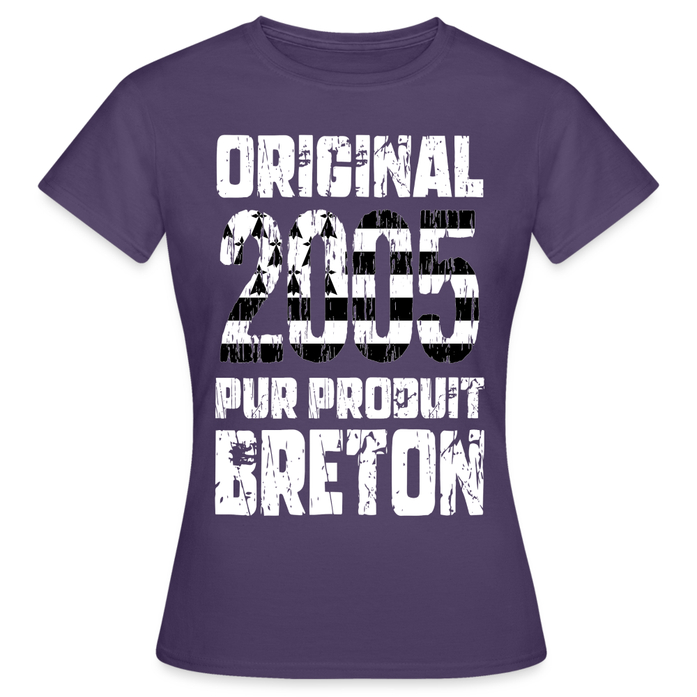 T-shirt Femme - Anniversaire 20 Ans - Original 2005 - Pur produit Breton - violet foncé