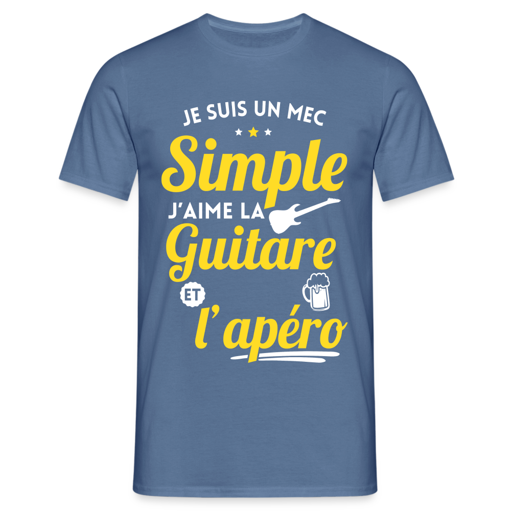 T-shirt Homme - J'aime la guitare et l'apéro - bleu pigeon 