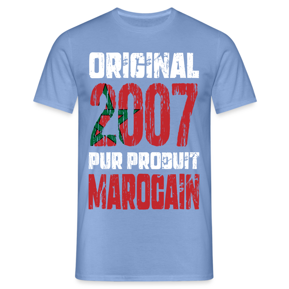 T-shirt Homme - Anniversaire 18 Ans - Original 2007 - Pur produit Marocain - carolina blue