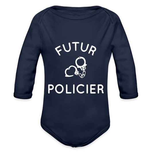 Body Bébé bio manches longues - Futur policier - marine foncé