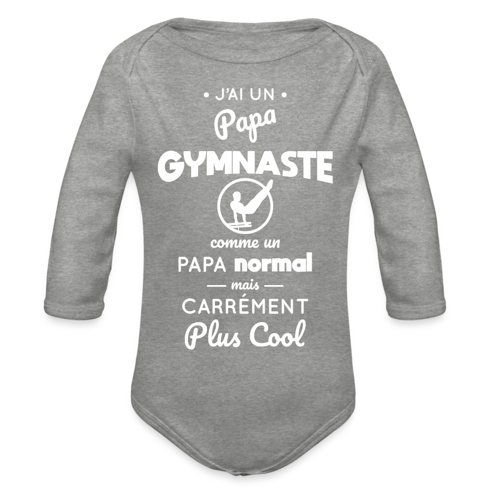 Body Bébé bio manches longues - J'ai un papa gymnaste - gris chiné