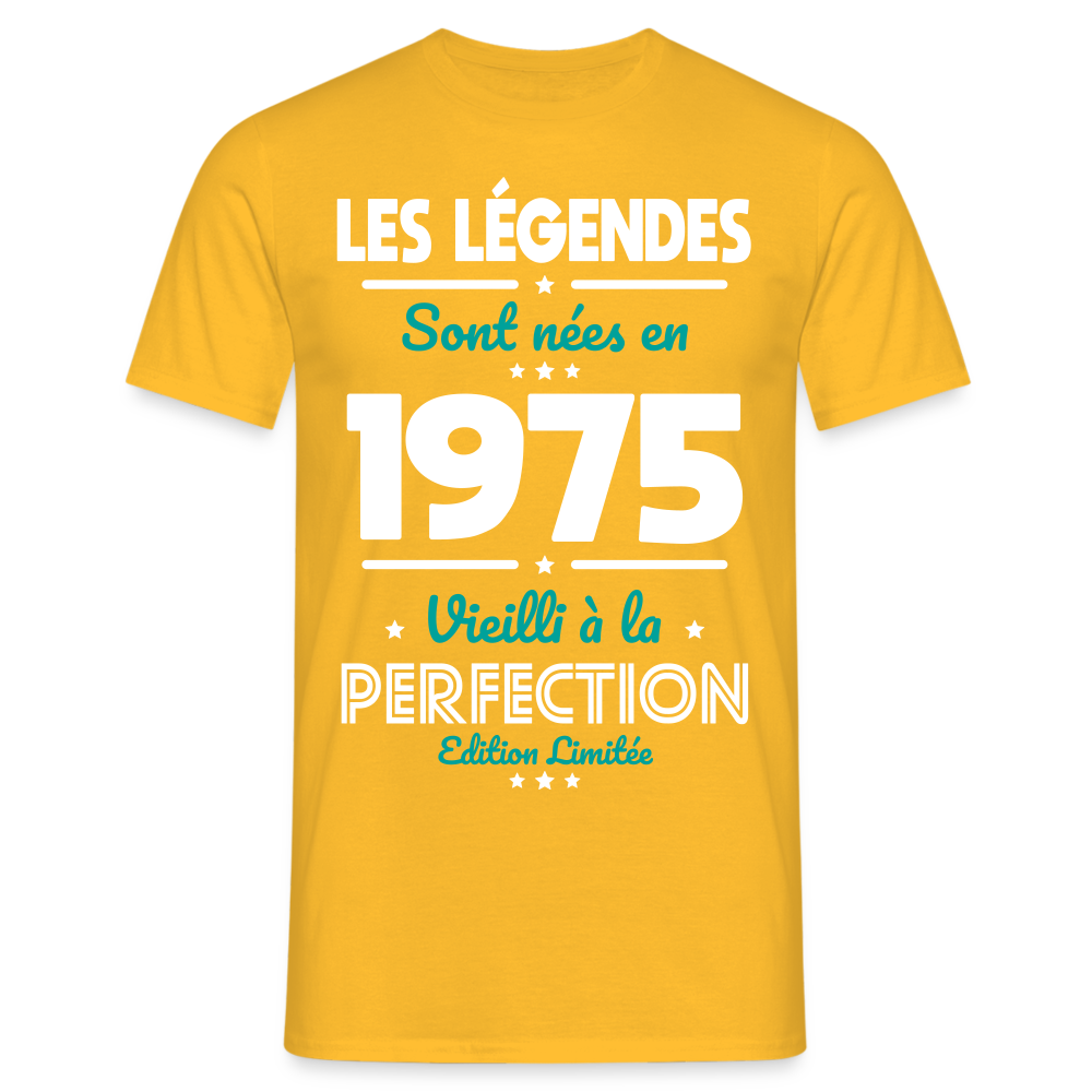 T-shirt Homme - Anniversaire 50 Ans - Les Légendes sont nées en 1975 - jaune