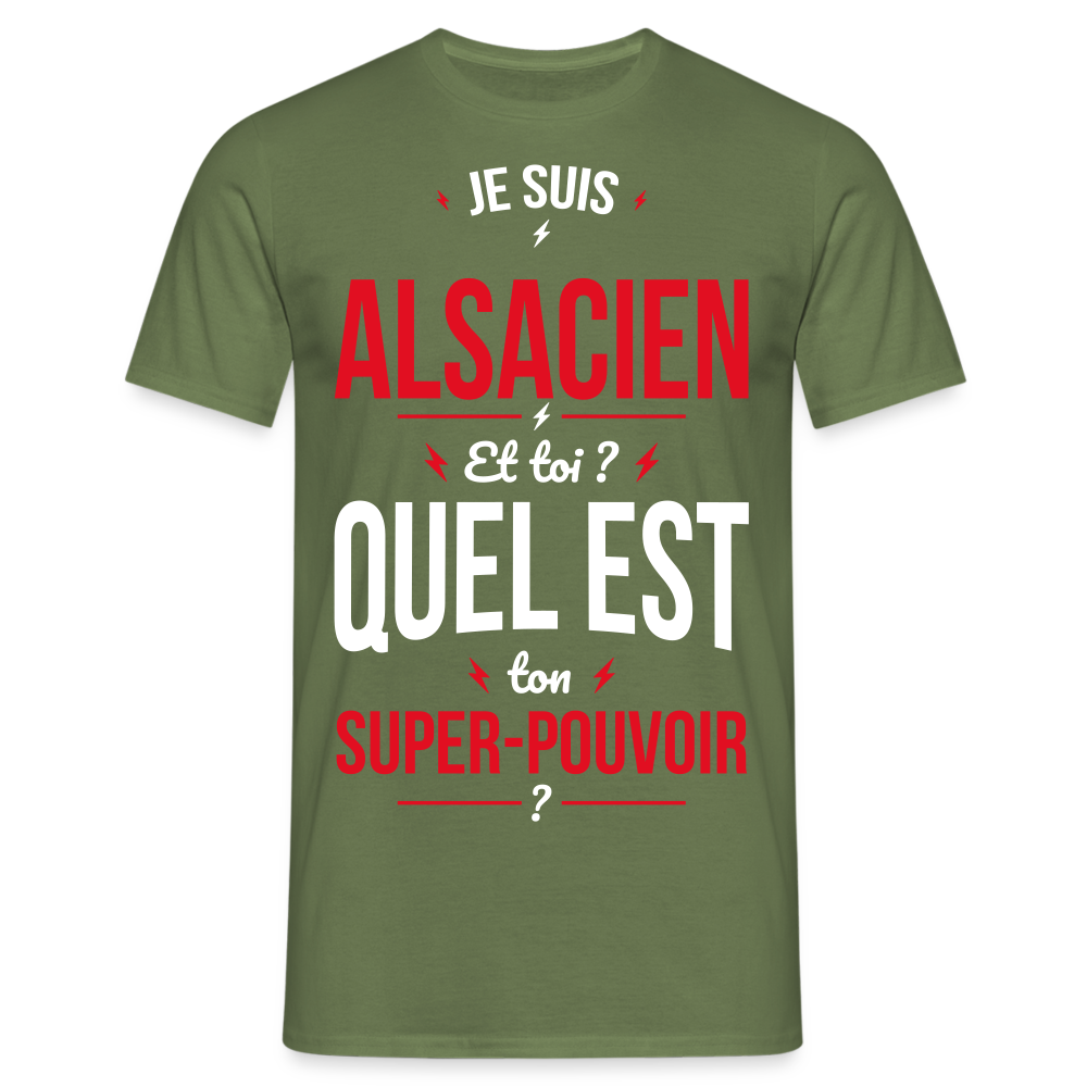 T-shirt Homme - Je suis Alsacien - Super-pouvoir - vert militaire