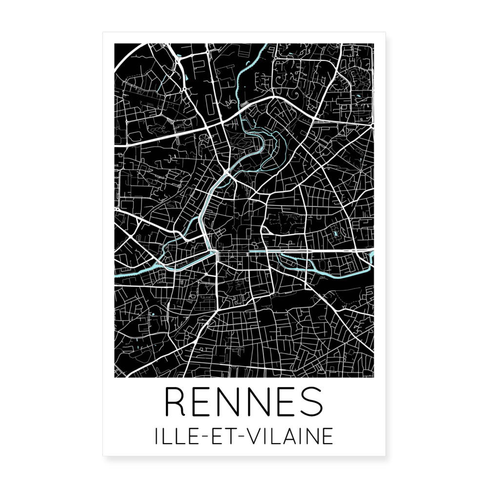 Poster Rennes - Plan Rennes - 60 x 90 cm - blanc