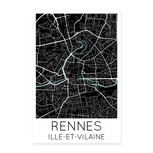 Poster Rennes - Plan Rennes - 60 x 90 cm - blanc