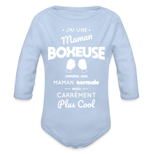 Body Bébé bio manches longues - J'ai une maman boxeuse - ciel