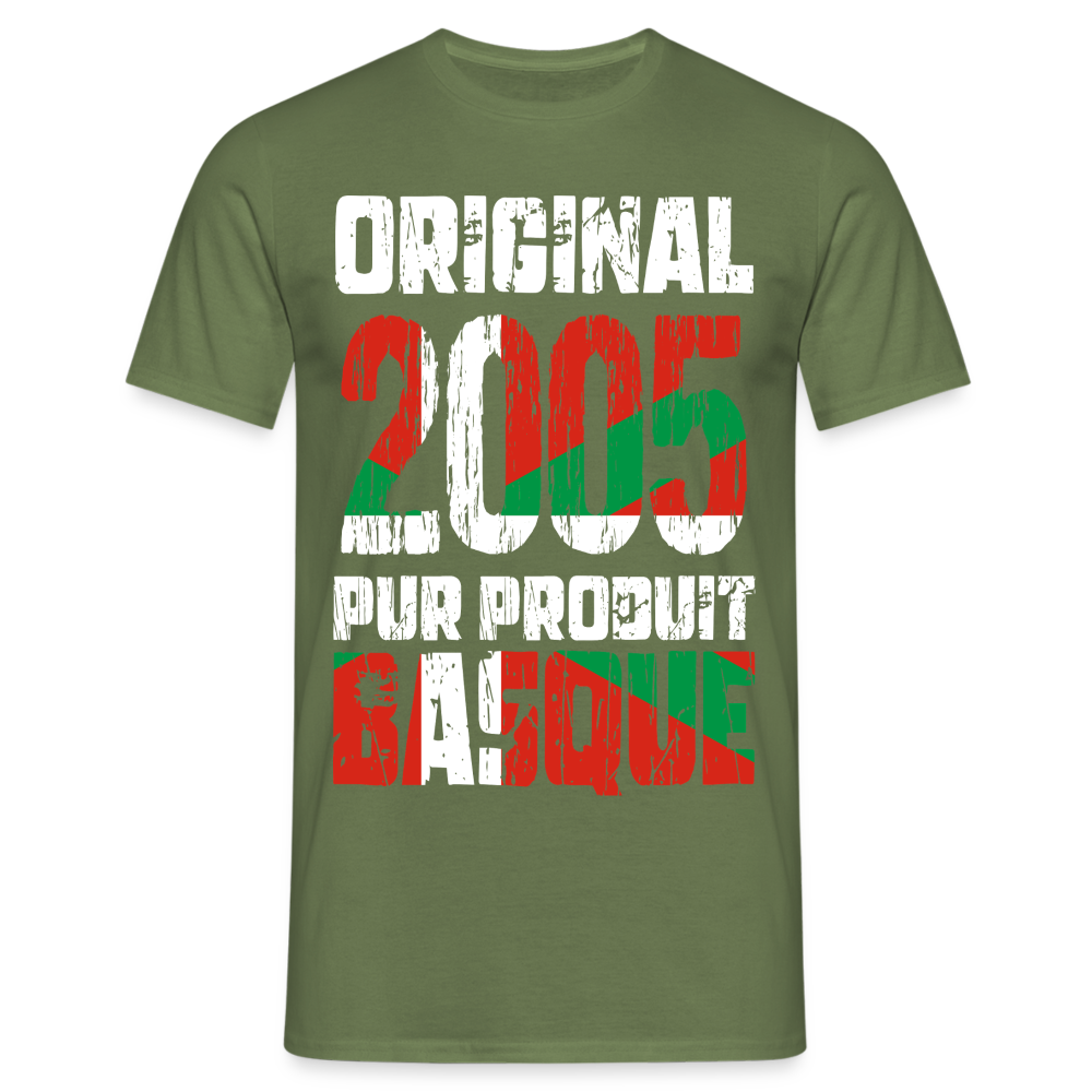 T-shirt Homme - Anniversaire 20 Ans - Original 2005 - Pur produit Basque - vert militaire