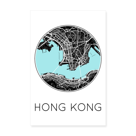 Poster Hong Kong - Plan Hong Kong - 20 x 30 cm - blanc