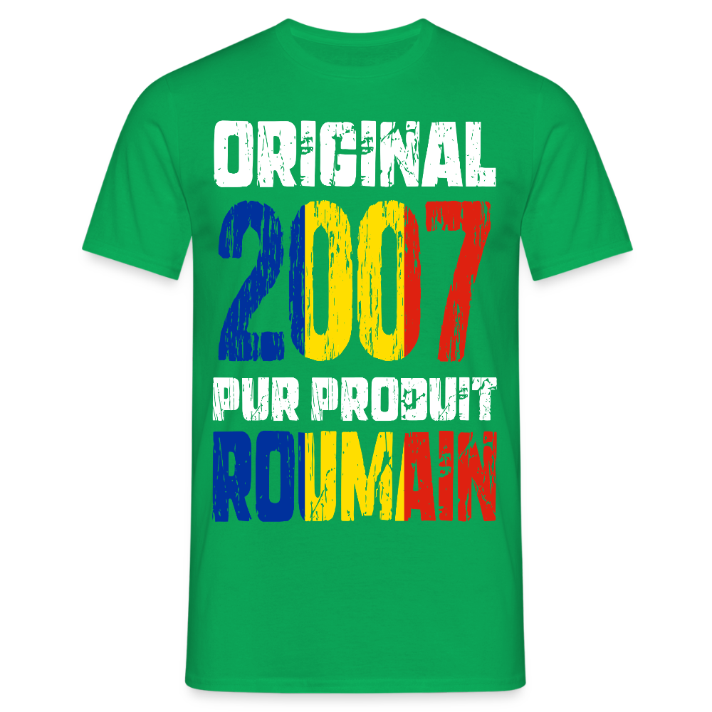 T-shirt Homme - Anniversaire 18 Ans - Original 2007 - Pur produit Roumain - vert