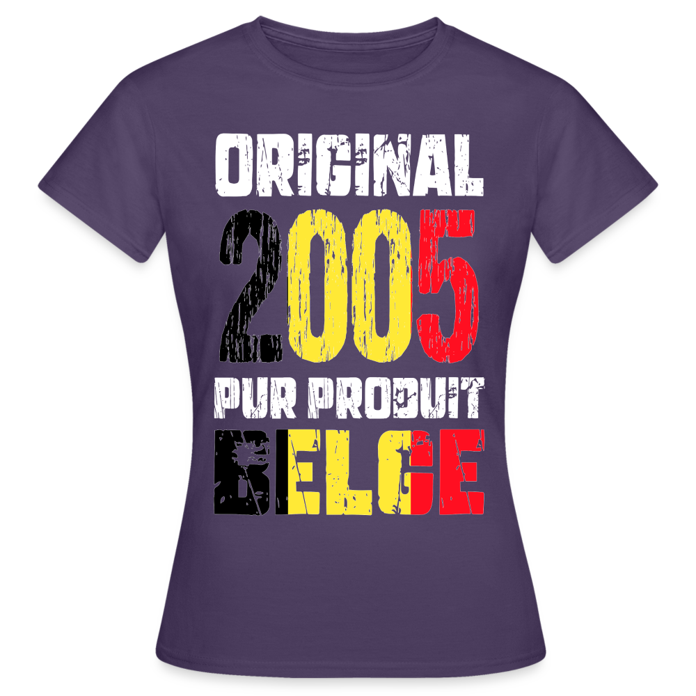 T-shirt Femme - Anniversaire 20 Ans - Original 2005 - Pur produit Belge - violet foncé