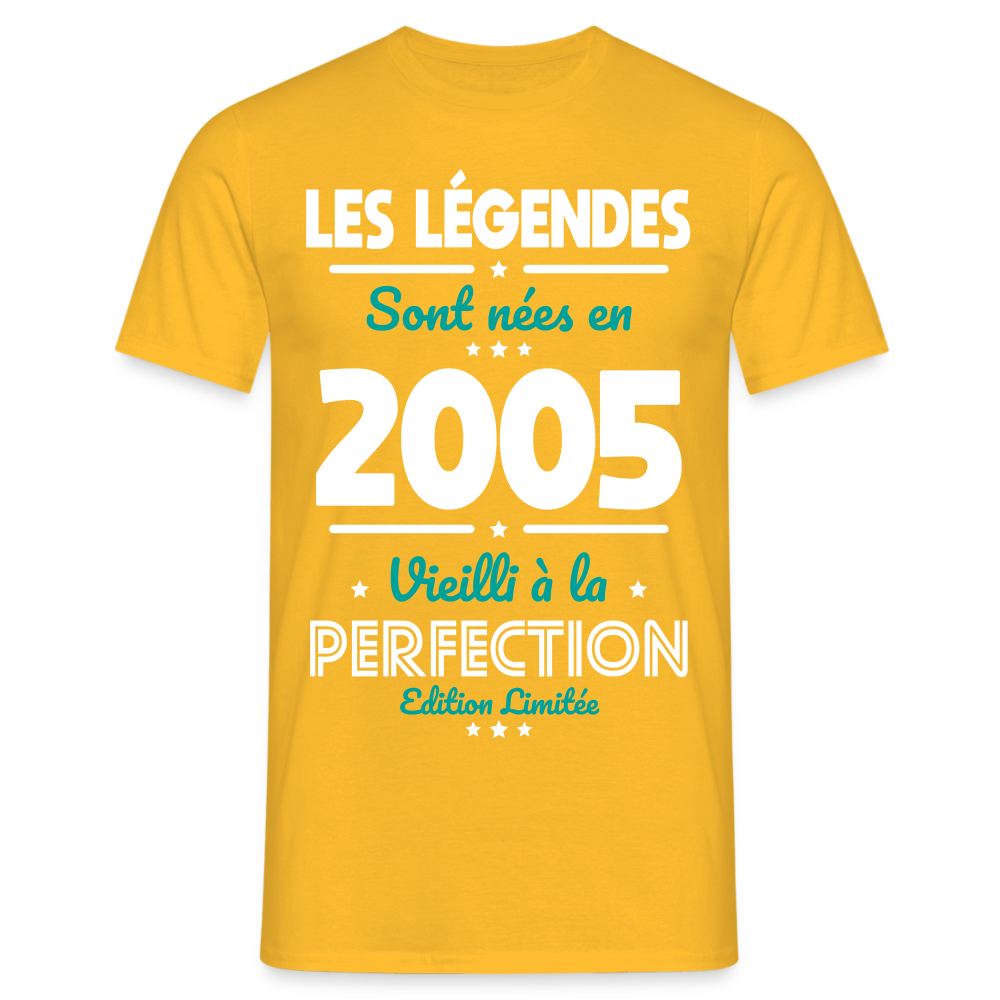 T-shirt Homme - Anniversaire 20 Ans - Les Légendes sont nées en 2005 - jaune