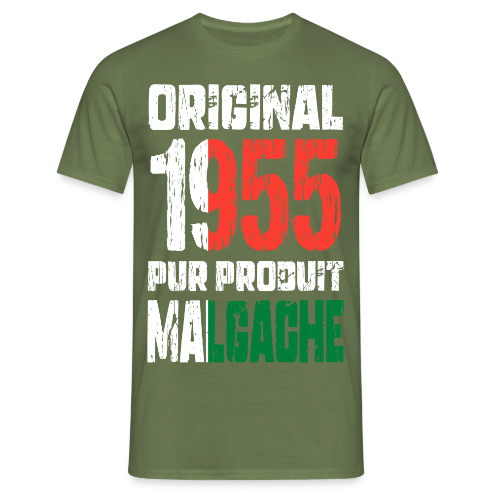 T-shirt Homme - Anniversaire 70 Ans - Original 1955 - Pur produit Malgache - vert militaire