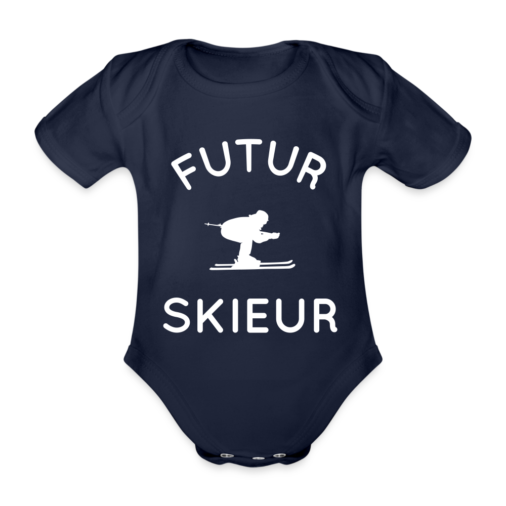 Body Bébé bio manches courtes - Futur skieur - marine foncé