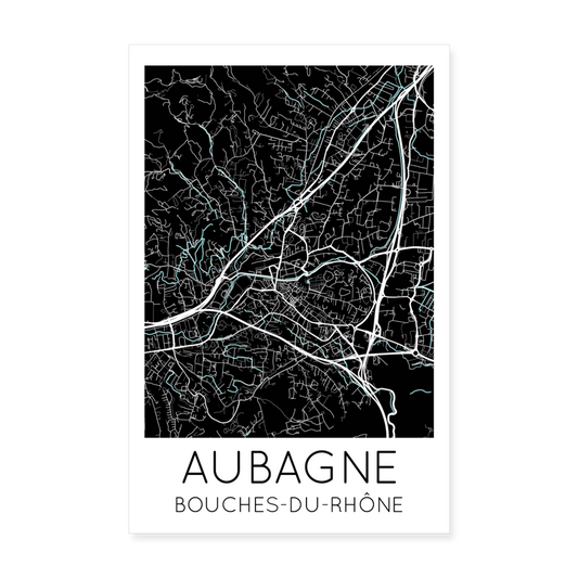 Poster Aubagne - Plan Aubagne - 20 x 30 cm - blanc