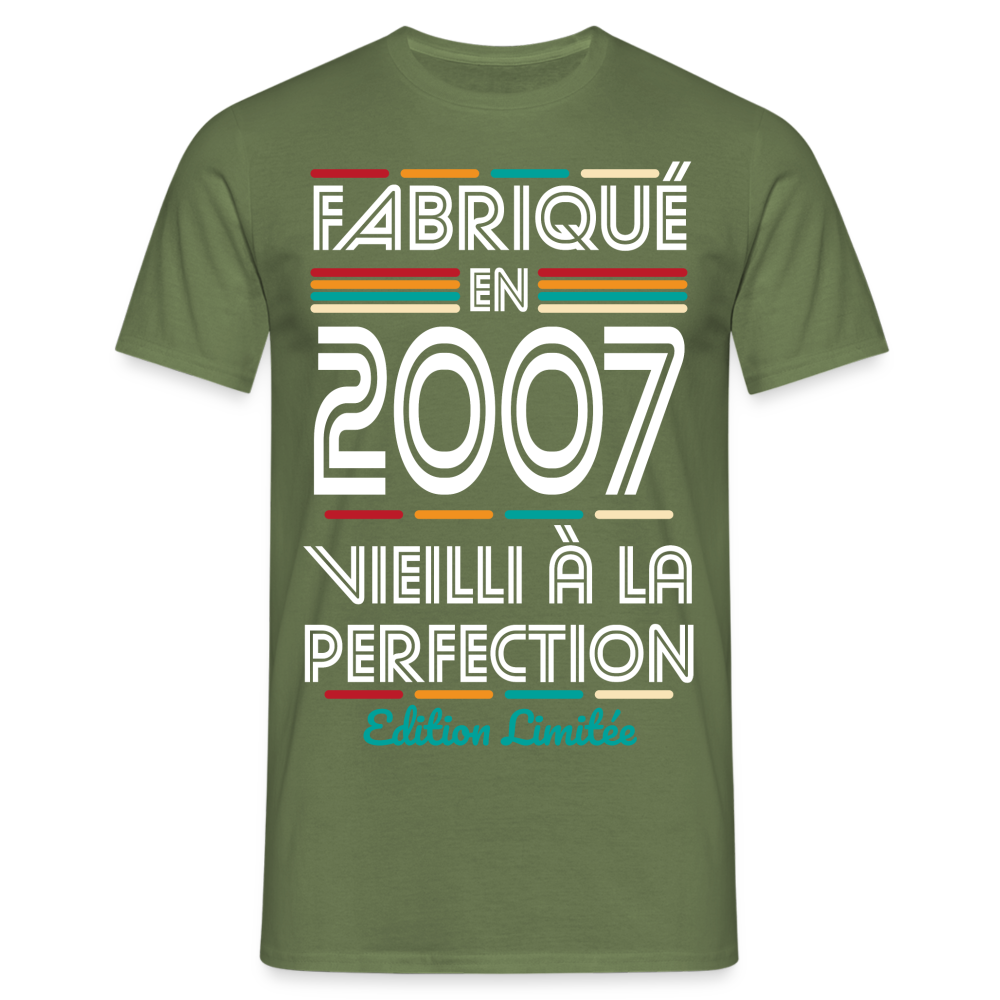 T-shirt Homme - Anniversaire 18 Ans - Fabriqué en 2007 - vert militaire