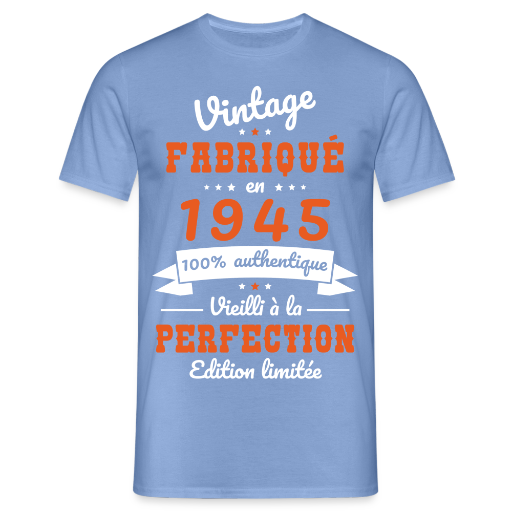 T-shirt Homme - Anniversaire 80 Ans - Vintage fabriqué en 1945 - carolina blue