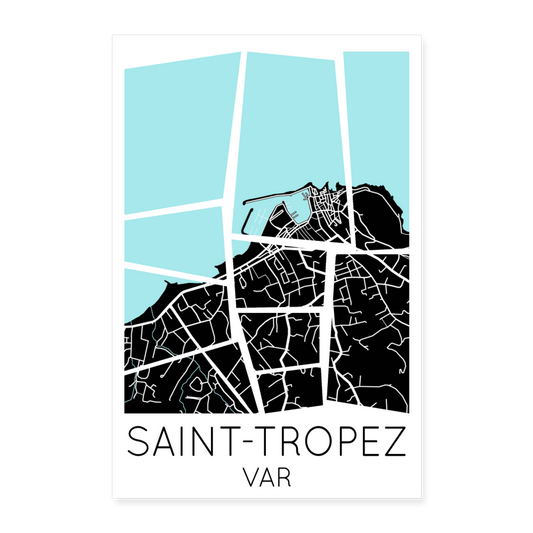 Poster Saint-Tropez - Plan Saint-Tropez - 40 x 60 cm - blanc