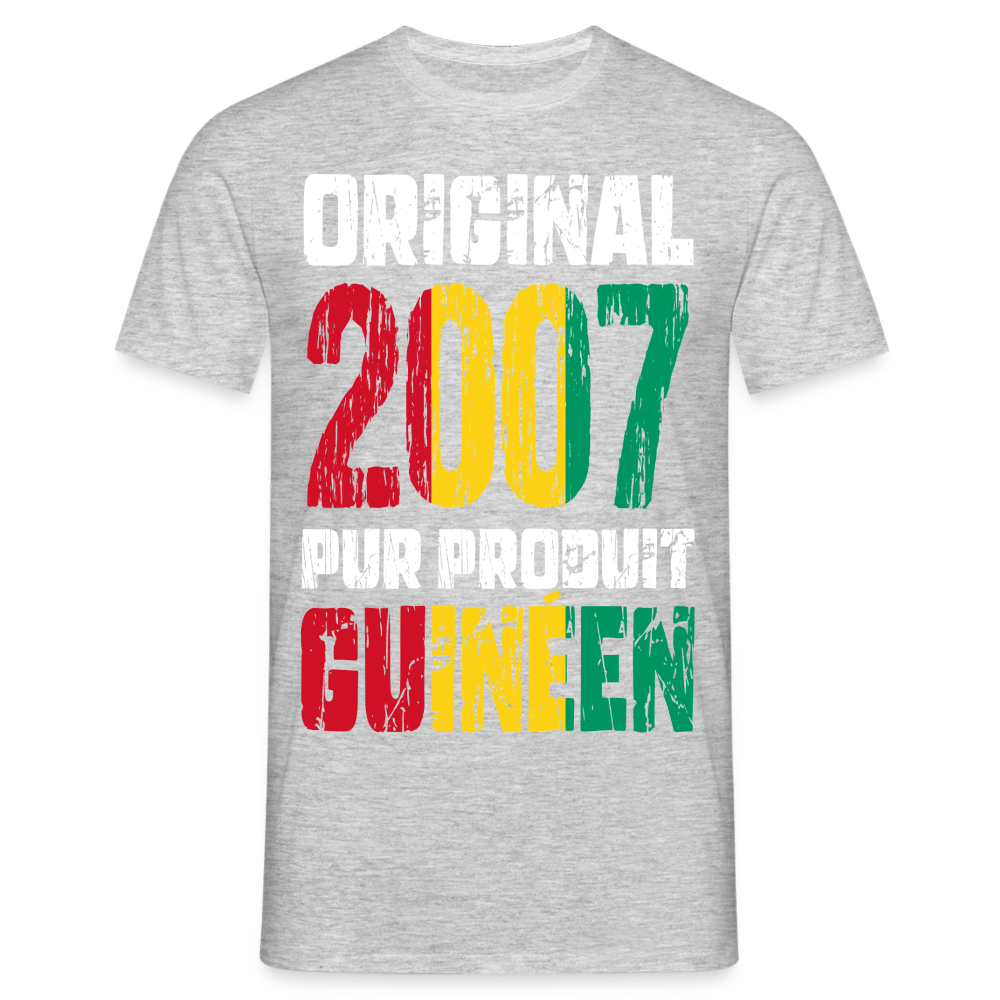 T-shirt Homme - Anniversaire 18 Ans - Original 2007 - Pur produit Guinéen - gris chiné