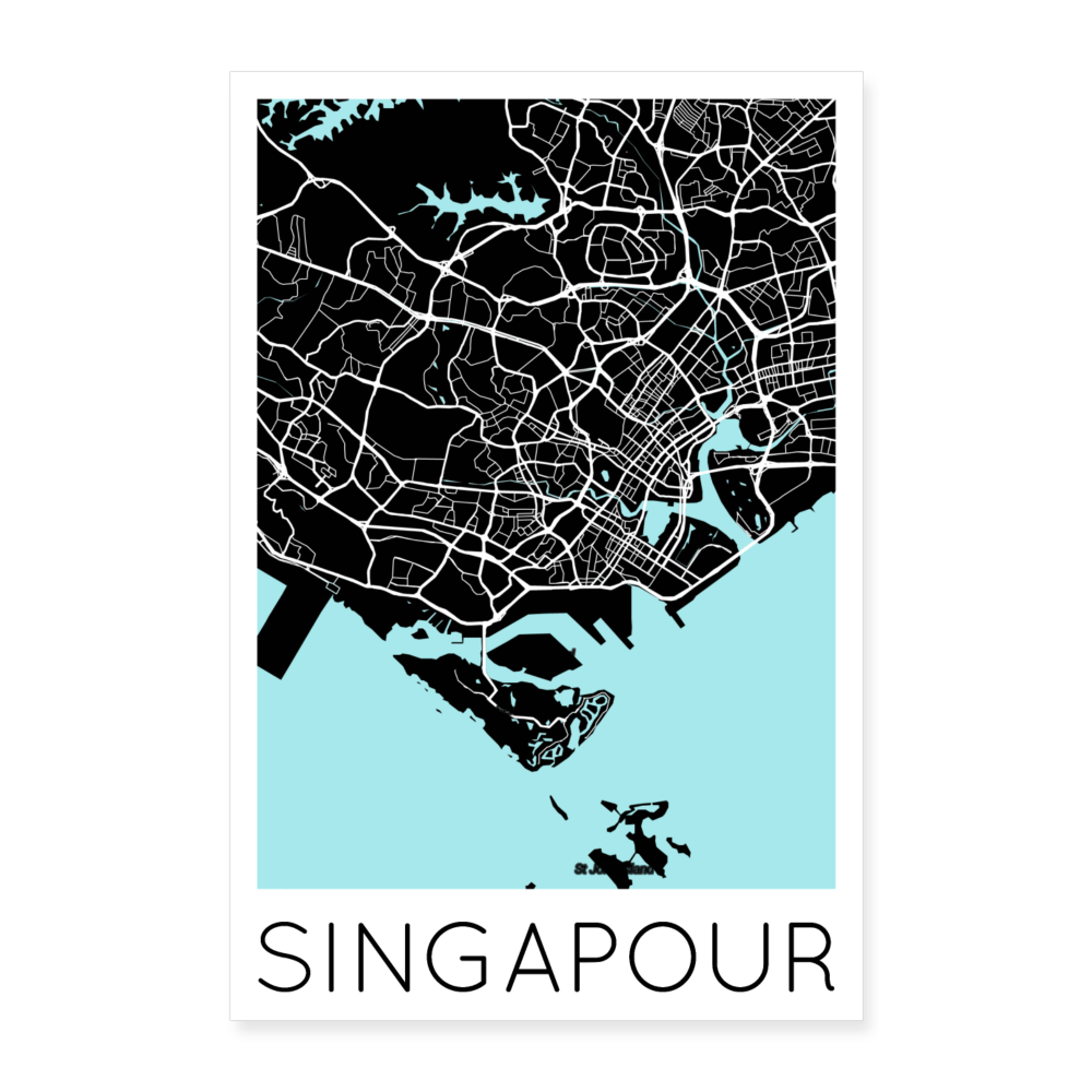 Poster Singapour - Plan Singapour - 40 x 60 cm - blanc