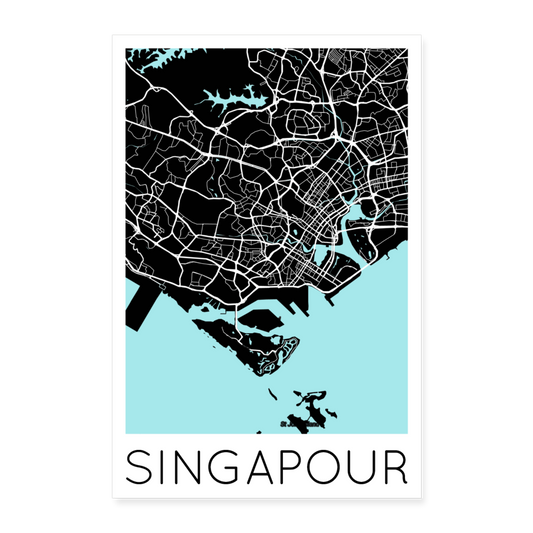 Poster Singapour - Plan Singapour - 40 x 60 cm - blanc