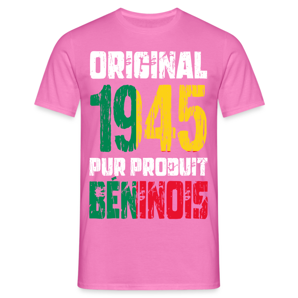 T-shirt Homme - Anniversaire 80 Ans - Original 1945 - Pur produit Béninois - rose