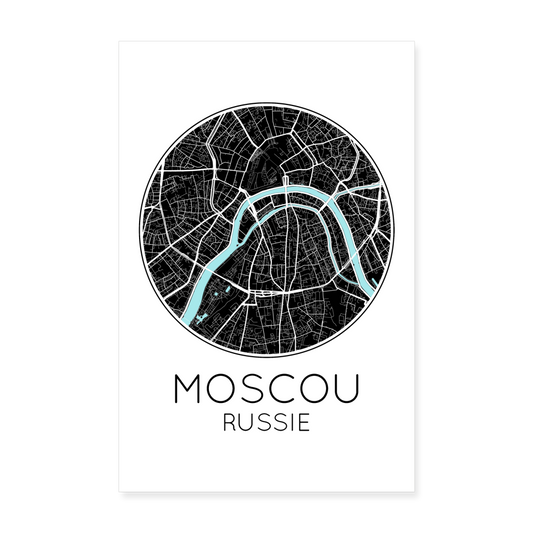 Poster Moscou - Plan Moscou - 20 x 30 cm - blanc