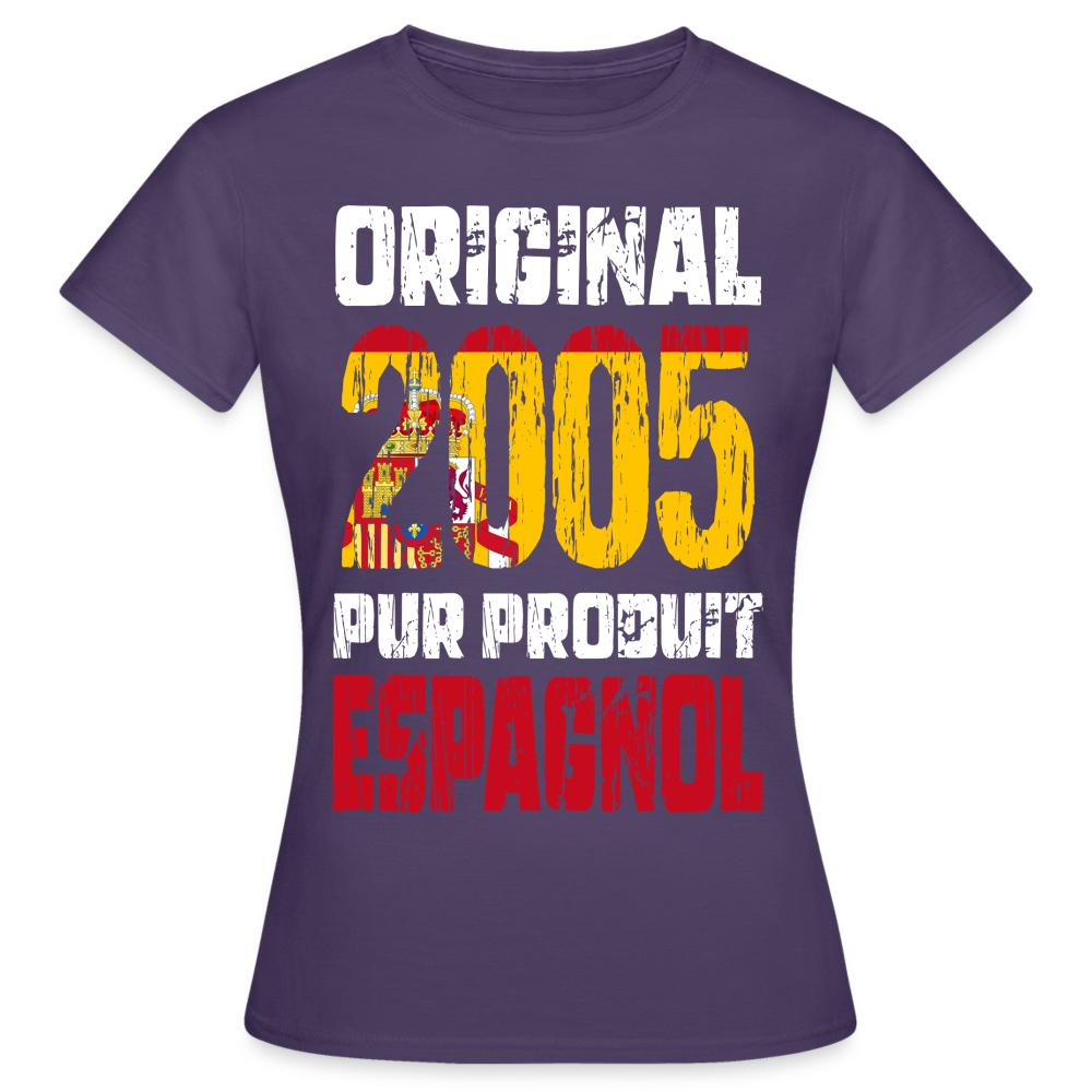 T-shirt Femme - Anniversaire 20 Ans - Original 2005 - Pur produit Espagnol - violet foncé