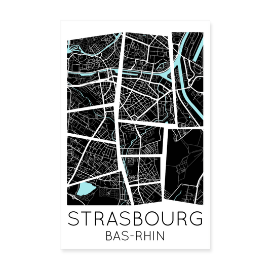 Poster Strasbourg - Plan Strasbourg - 20 x 30 cm - blanc