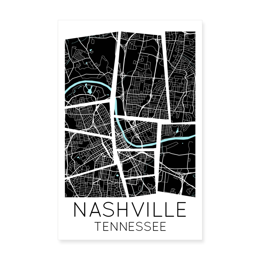 Poster Nashville - Plan Nashville - 20 x 30 cm - blanc