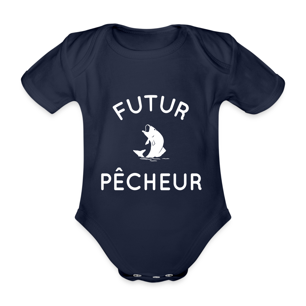 Body Bébé bio manches courtes - Futur pêcheur - marine foncé