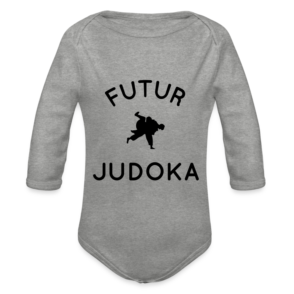 Body Bébé bio manches longues - Futur judoka - gris chiné