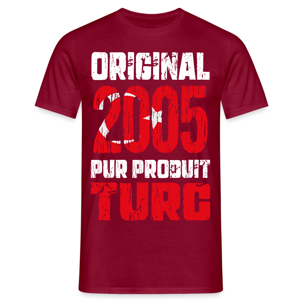 T-shirt Homme - Anniversaire 20 Ans - Original 2005 - Pur produit Turc - rouge brique