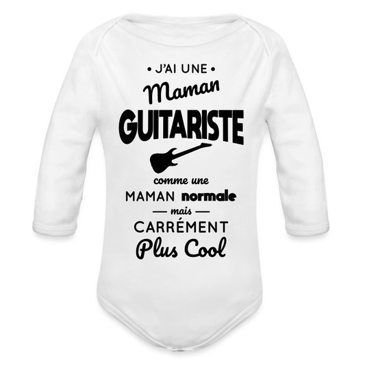 Body Bébé bio manches longues - J'ai une maman guitariste - blanc